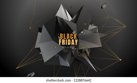Black friday, sale abstract geometry background with polygonal abstract shapes and contours, can be used for e-commerce, advertising and typography. Vector illustration
