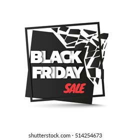 Black friday sale. Abstract black shattered frame isolated on white background. Vector illustration