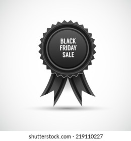 Black Friday Sale Abstract Vector Illustration for your business artwork. Black label with ribbons.