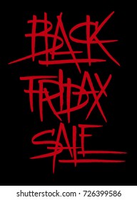 Black Friday Sale Abstract Vector Illustration. Freestyle Brush Stroke Hand Drawn Lettering Banner Template. Red Letters Isolated Over Black Background.