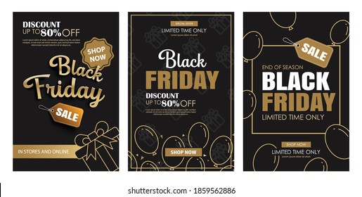 Black friday sale ads banner gold and black color background template. Use for cover, card, flyer, coupon, voucher, poster and all media.