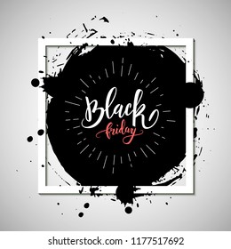 Black friday sale advertisement, banner with rough ink stroke, emblem, vector illustration