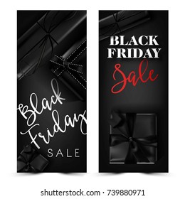 Black Friday sale advertisement with dark gift boxes
