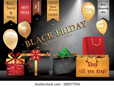 Black Friday sale advertising poster for print. Advertising shopping poster for Black Friday. CMYK colors used. Size A3. 