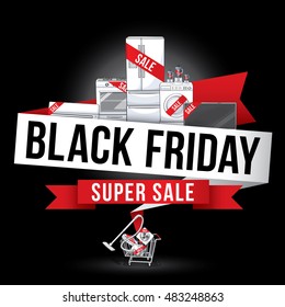 Black Friday Sale advertising poster for shopping electric appliance. Vector illustration