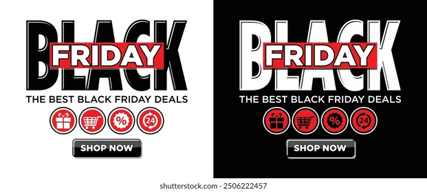 Plantilla publicitaria de venta de Black Friday. Mejor oferta, presente, Asistencia, porcentaje de descuento. Vector sobre fondo negro y transparente