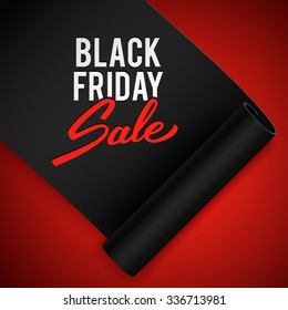Black friday sale advertising vector illustration, black realistic ribbon, retail, discount, special offer