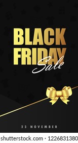 Black Friday Sale art design with Shiny Bow Ribbon on graphic Background Suitable for Poster or Banner. Vector illustration.