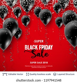 Black Friday Sale Backgrond. Air balloons and text. Vector ad banner with editable copy space for holiday discounts and sales.