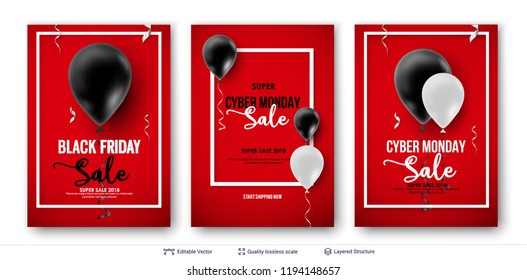 Black Friday Sale Backgronds Set. Vector ad banner with editable copy space for holiday discounts and sales.