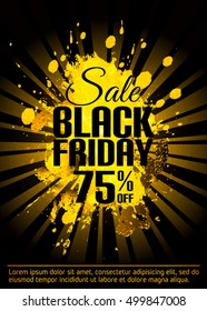 Black friday sale background. Abstract explosion of golden dots. Vector illustration