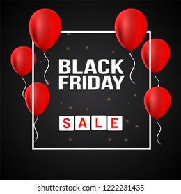 Black friday sale background with balloons. Modern design.Universal vector background for poster, banners, flyers, card.