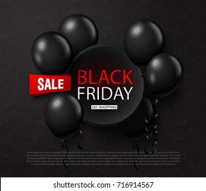 Black friday sale background with balloons. Modern design.Universal vector background for poster, banners, flyers, card
