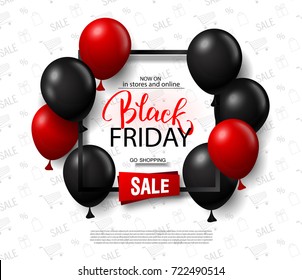 Black friday sale background with balloons. Modern design.Universal vector background for poster, banners, flyers, card