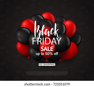 Black friday sale background with balloons. Modern design.Universal vector background for poster, banners, flyers, card.