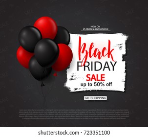 Black friday sale background with balloons. Modern design.Universal vector background for poster, banners, flyers, card.