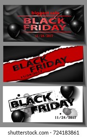 Black Friday sale background with balloons, torn paper, paint