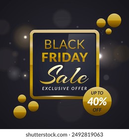 Black Friday Sale With Black Background Banner With Discount Up to 40% off. Exclusive Offer. Vector illustration.