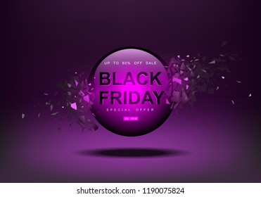 Black Friday sale background. Blast wave with flying fragments. Big Sale, black friday, creative template.