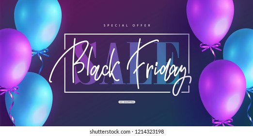 Black friday sale background with colored balloons. Modern design.Universal vector background for poster, banners, flyers, card.