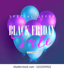 Black friday sale background with colored balloons. Modern design.Universal vector background for poster, banners, flyers, card