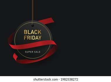 Black friday sale Background. Festive design of realistic black gifts box, glitter silver snowflake, golden stars. Vector poster, banner, greeting cards. 