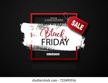 Black friday sale background with frame and brush stroke. Modern design.Universal vector background for poster, banners, flyers, card