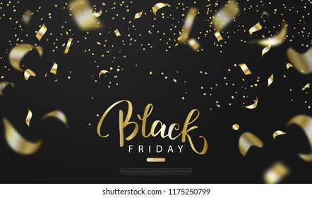 Black friday sale background with gold serpentine. Modern design.Universal vector background for poster, banners, flyers, card.