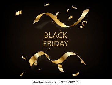 Black friday sale background with gold serpentine. Modern design.Universal vector background for poster, banners, flyers, card.