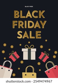 black friday sale with a black background and a gold ribbon that says black friday sale