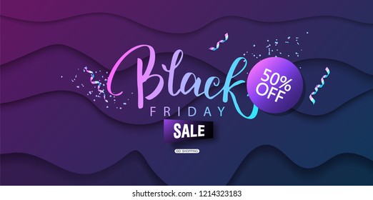 Black friday sale background. Modern design.Universal vector background for poster, banners, flyers, card.Paper art style.