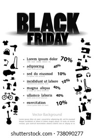 Black Friday Sale Background on White, Discount Item. Vector illustration