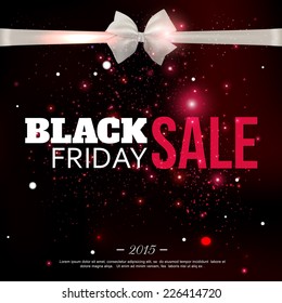 Black friday sale background with photorealistic bow and place for text. Vector illustration.