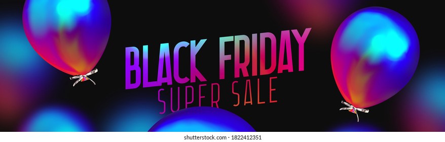 Black Friday Sale. Background with realistic balloons bright blue color gradient gasoline. Poster, banner for advertising and branding. Cover and brochure. header for website. vector illustration.