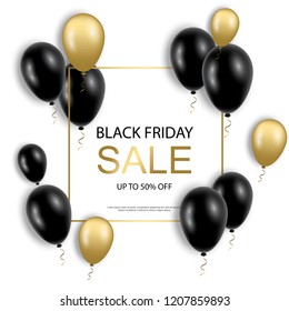 Black Friday sale background with black shiny air balloon.
Universal template for advertising poster, banners, labels, flyers, card.
