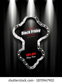 Black Friday sale background. Silver banner in retro style. Vector illustration