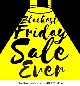 Black friday sale background. Text in yellow spotlight beam vector illustration. Good for poster banner flyer advertising design. Simple bold style.