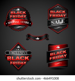 Black Friday Sale Badge Elements. Black Friday Inscription Label, Sticker, Emblem. Vector illustration EPS10.