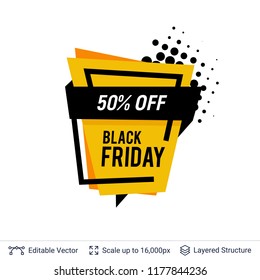 Black Friday Sale Badge. Geometric shapes and text. Bright graphic label with editable copy space for holiday discounts and sales.