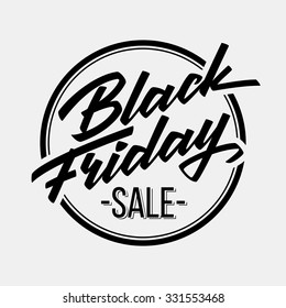 Black Friday Sale badge with handmade lettering, calligraphy and light background for logo, banners, labels, prints, posters, web, presentation. Vector illustration.