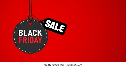 Black Friday Sale black badge on red background. Web Banner, online poster, black friday special offer, copy space for text, online shopping, trendy colored vector illustration.