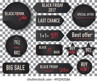 Black Friday Sale badges and labels set. Vector illustration. Isolated banners on Transparent Background.