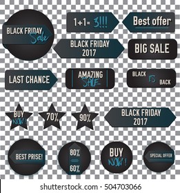 Black Friday Sale badges and labels set. Vector illustration. Isolated banners on Transparent Background. Blue/Black colors.