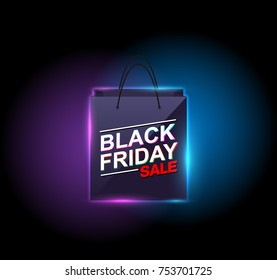 Black Friday Sale Bag Icon Neon Vector Banners. Illustration.