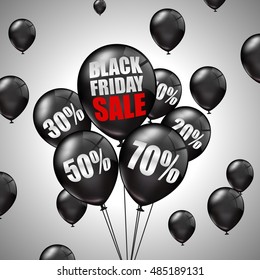 Black Friday Sale with black balloons and discounts .Vector illustration
