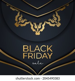 Black Friday Sale Baner Template Navy Blue with Greek Gold Pattern