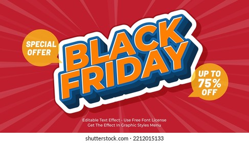 Black friday sale banner with 3d text editable style effect template