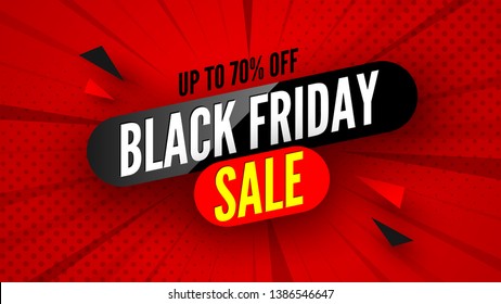 Black friday sale banner, up to 70% off. Vector illustration.