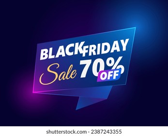 Black Friday sale banner. up to 70% off. Vector banner template with glowing neon light and trendy design.