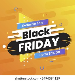 Black Friday Sale Banner With Up To 80% Off. Exclusive Sale. Vector Illustration. 
